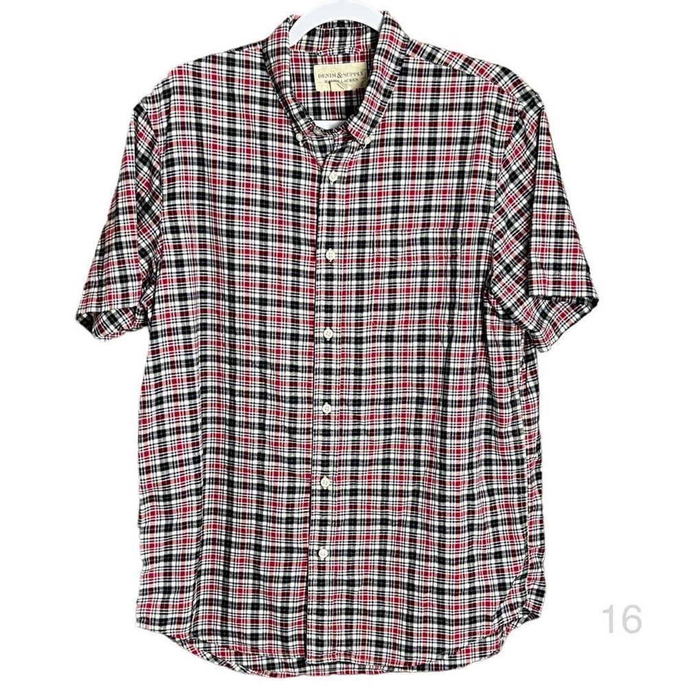 Denim & supply ralph lauren mens large plaid red button front long sleeve shirt